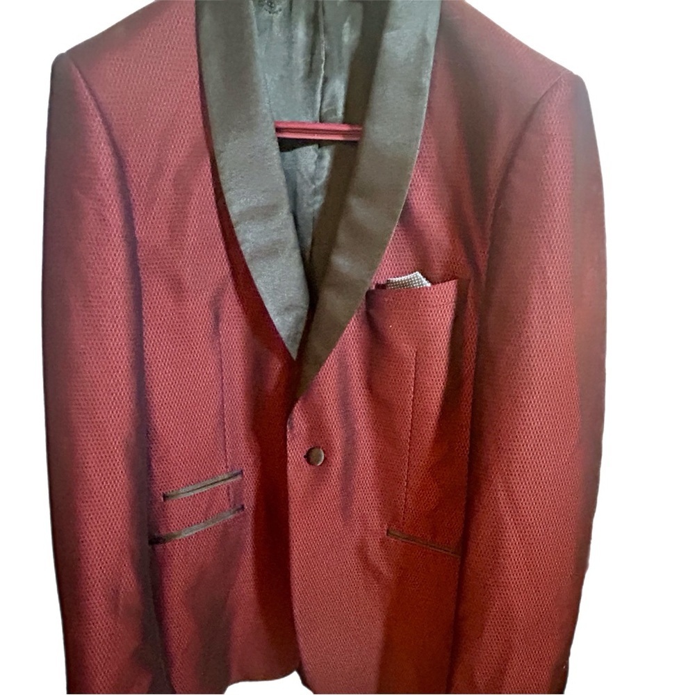 Berra game Burgundy Textured Tuxedo Jacket 42L Shawl Lapel Madison - Picture 2 of 7